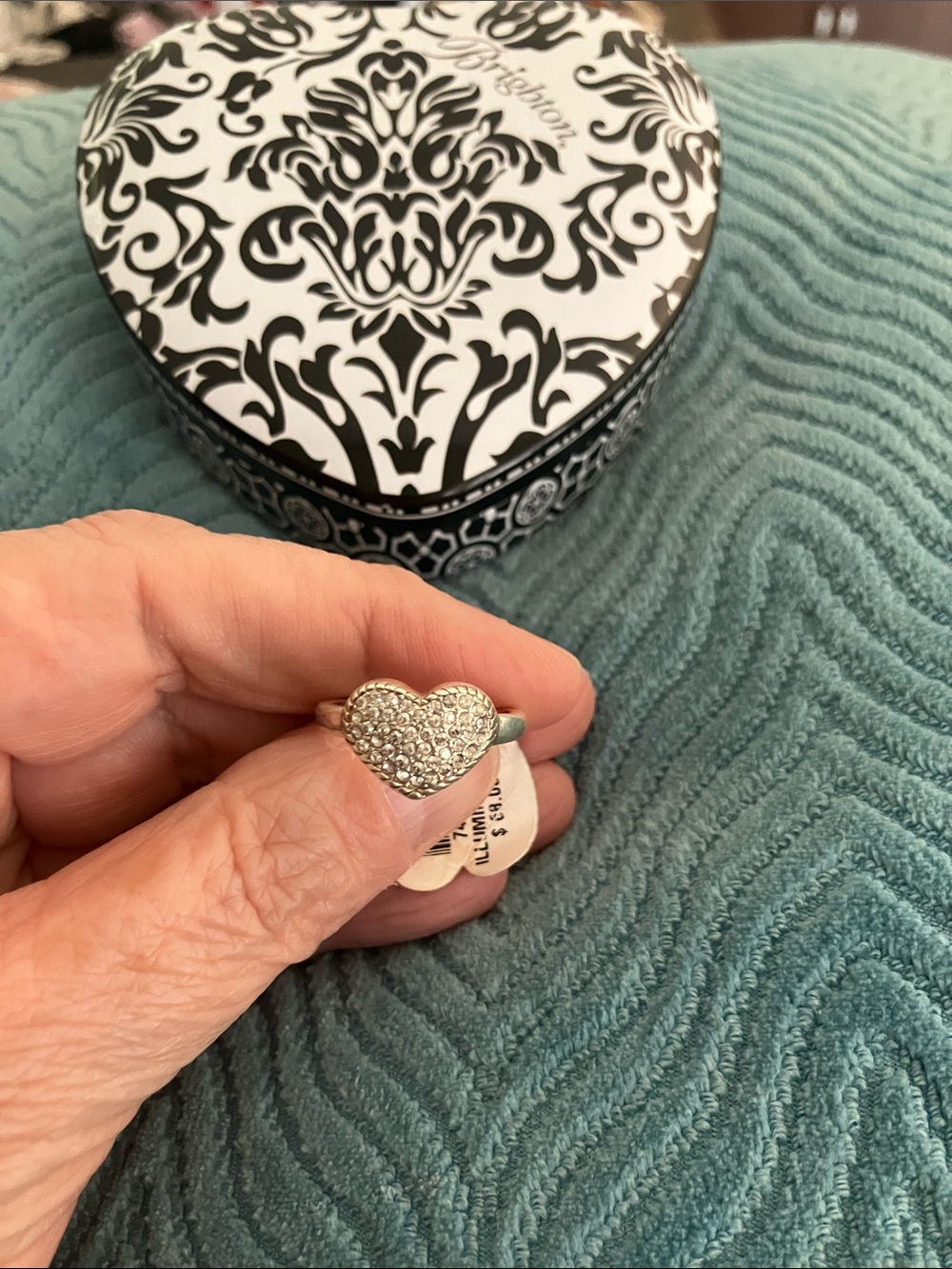 Liz Claiborne Silver Tone Heart Ring with Pave Crystals